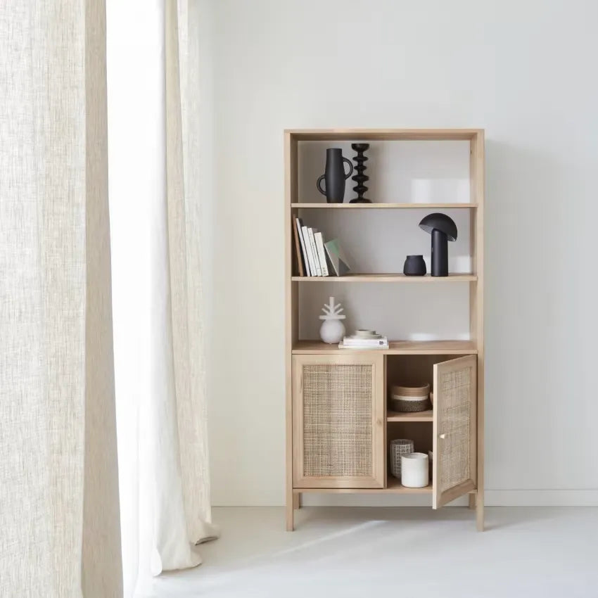 Étagère Japandi Effet Bois & Cannage 4 Niveaux – Boheme
