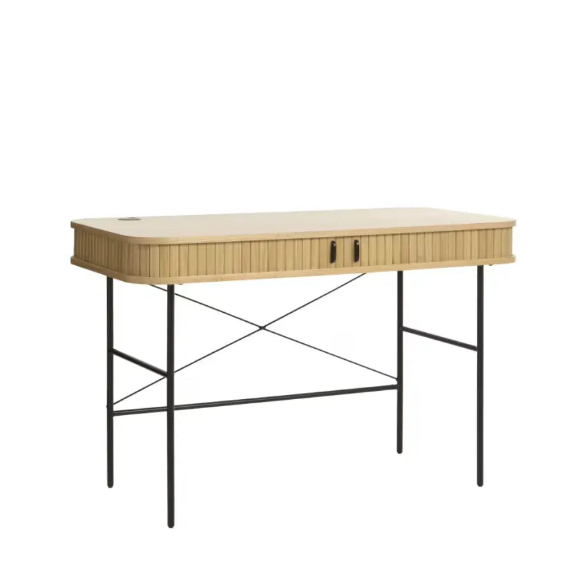 Bureau Japandi 2 portes Arrondies Bois & Métal Clair 120 cm – Alicia