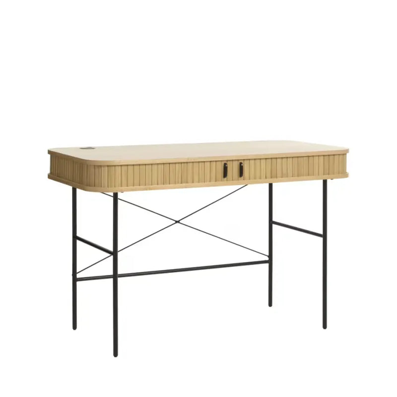 Bureau Japandi 2 portes Arrondies Bois & Métal Clair 120 cm – Alicia