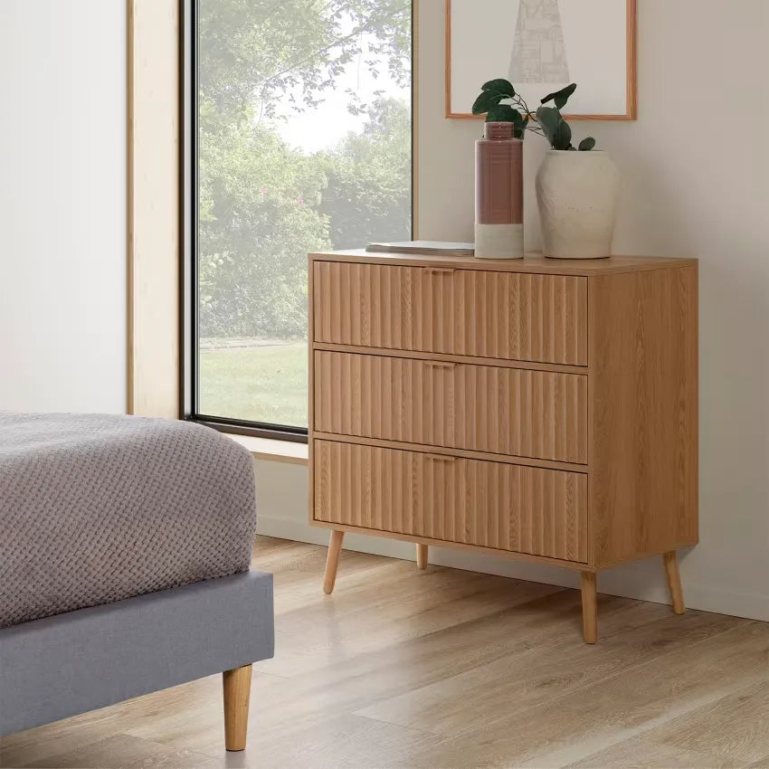 Commode Japandi 3 Tiroirs Effet Chêne 80 cm – Lluvia