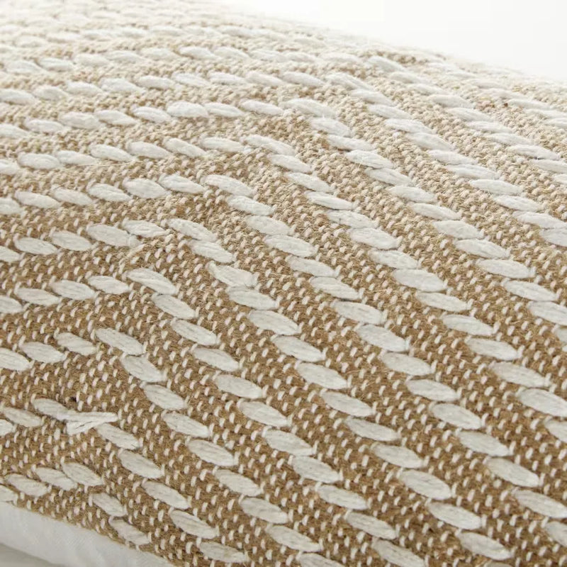Coussin Japandi Coton Recyclé Beige Pompons 30×50 – Caland