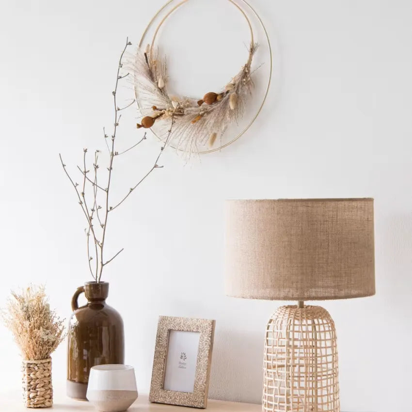 Lampe Japandi Rotin Tressé & Lin Beige – Tanger