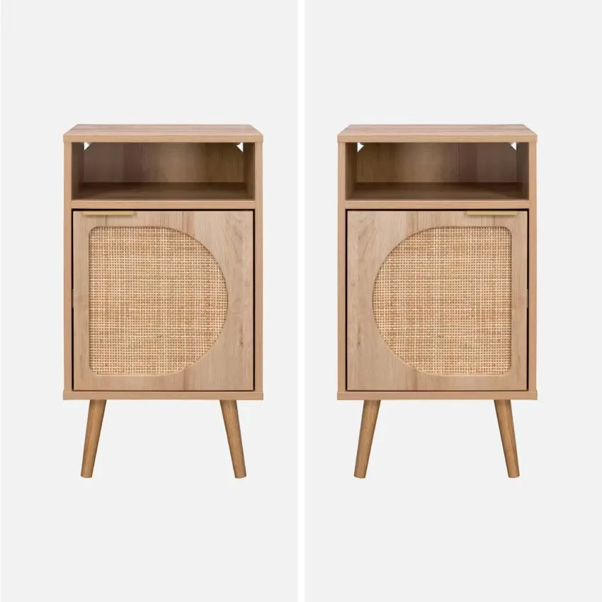 Tables de chevet Japandi Bois & Cannage Arrondi – Eva