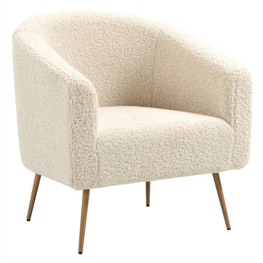 Fauteuil Japandi Métal & Bouclette Blanche – Élio