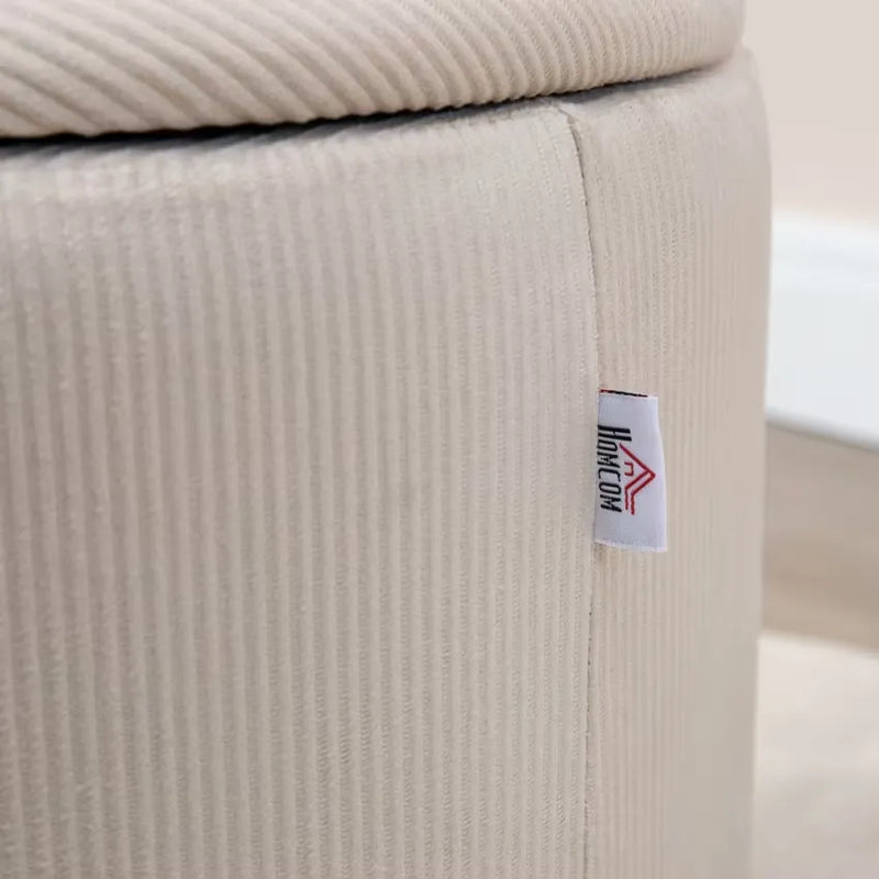 Pouf Japandi Coffres 2-en-1 Velours Côtelé Crème – Homcom