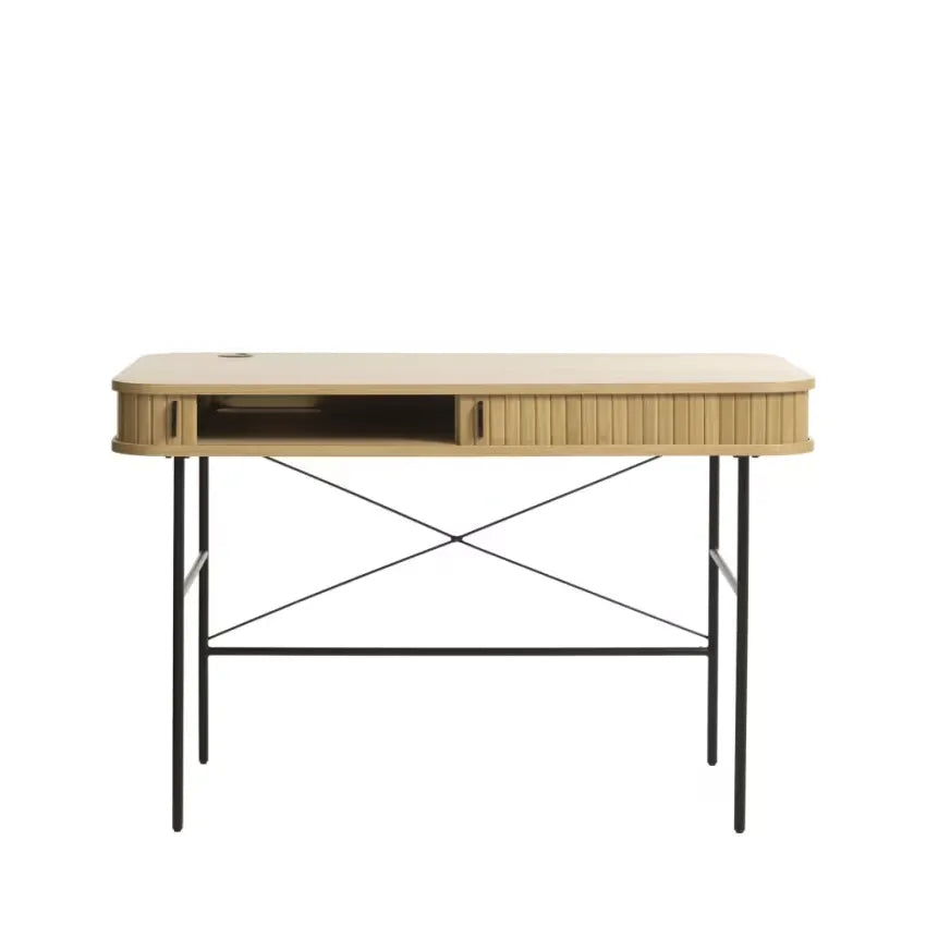 Bureau Japandi 2 portes Arrondies Bois & Métal Clair 120 cm – Alicia
