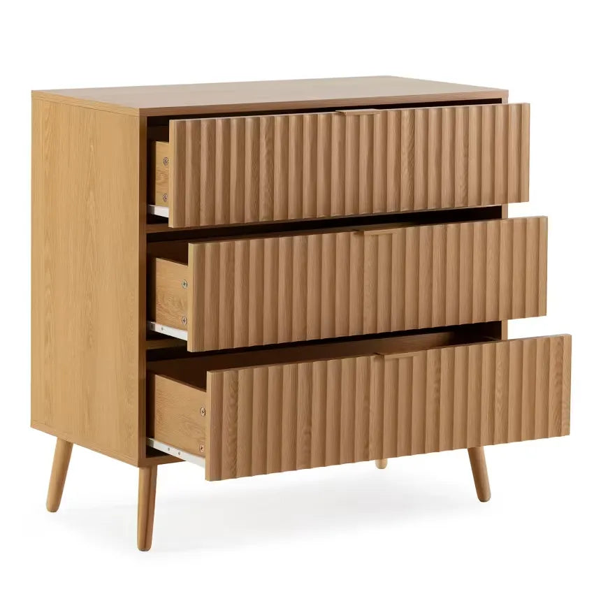 Commode Japandi 3 Tiroirs Effet Chêne 80 cm – Lluvia