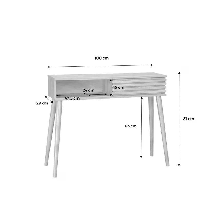 Console Japandi Effet Bois avec Porte Coulissante Rainurée – Madere
