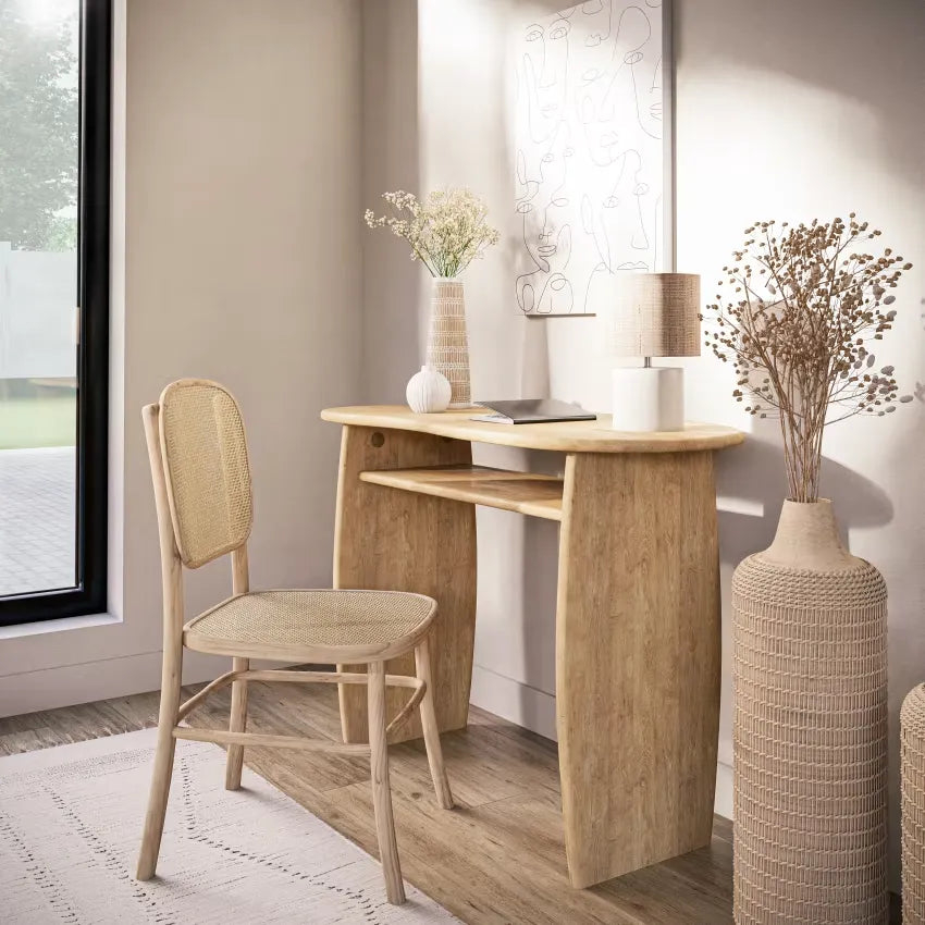Lampe Japandi Dolomite Blanche & Raphia – Florentin