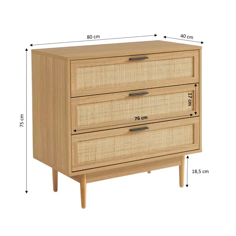 Commode Japandi Effet Chêne & Cannage Rotin 80 cm – Amana