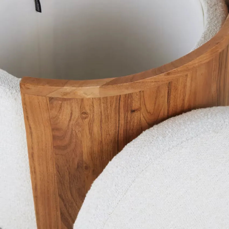 Pouf Japandi Coffre Bouclette Blanche & Acacia – Chandra