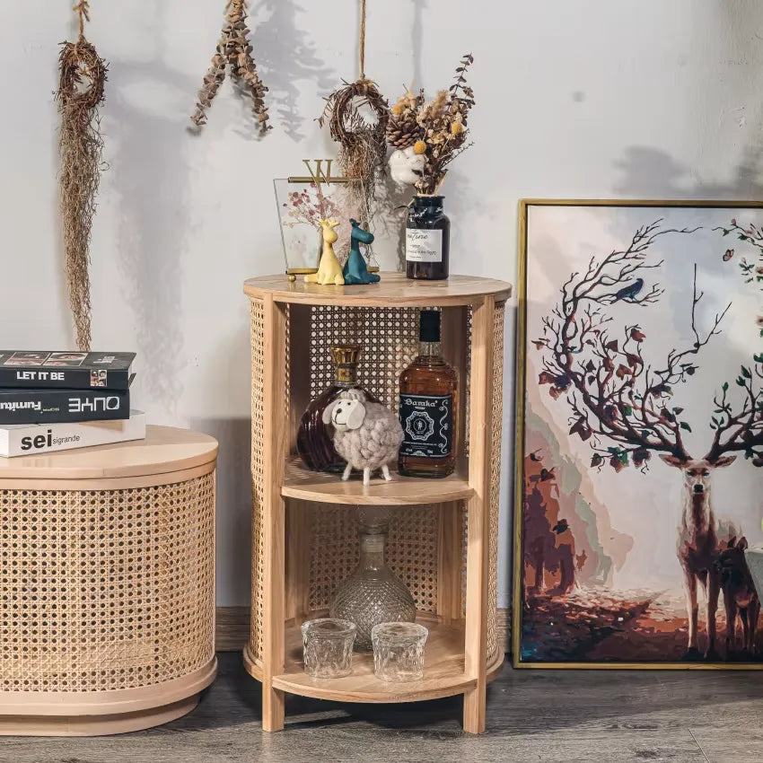 Table de chevet Japandi Bois & Rotin Naturel – Sumi