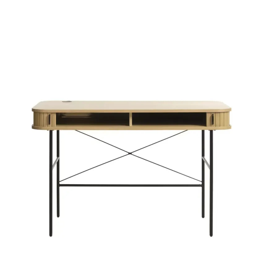 Bureau Japandi 2 portes Arrondies Bois & Métal Clair 120 cm – Alicia