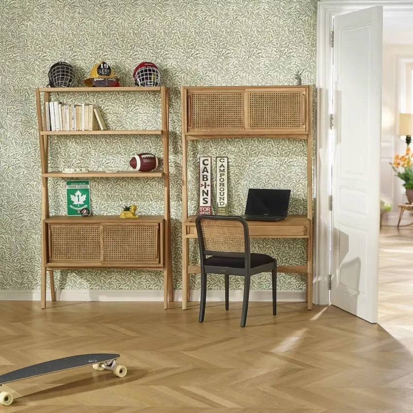 Bureau Japandi Étagère Chêne & Cannage 1 tiroir Clair – Kitty