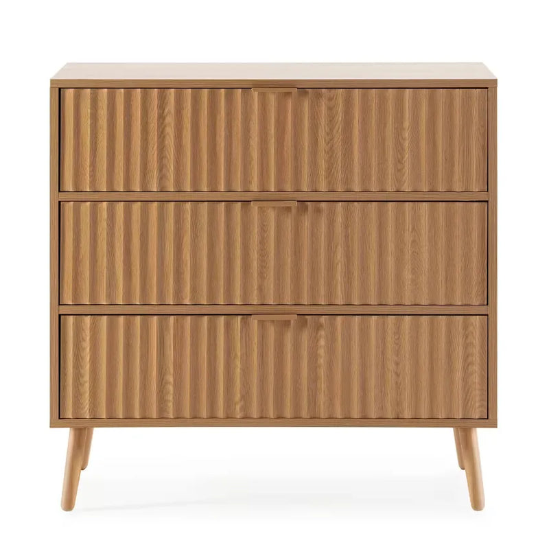 Commode Japandi 3 Tiroirs Effet Chêne 80 cm – Lluvia