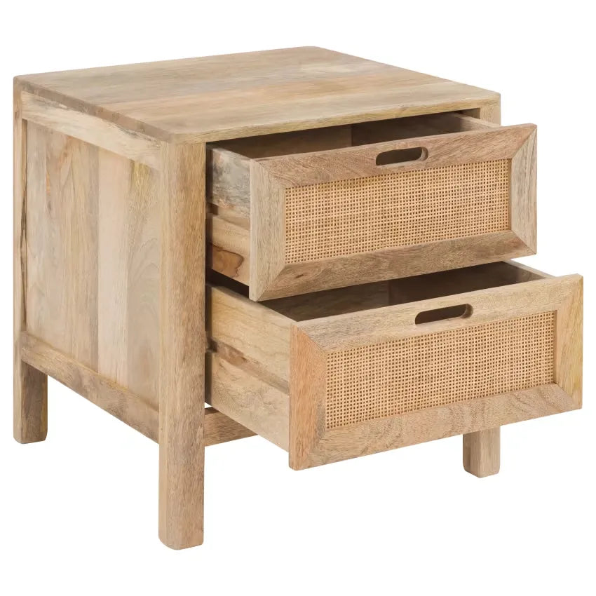 Table de chevet Japandi Manguier & Cannage 2 tiroirs – Félix