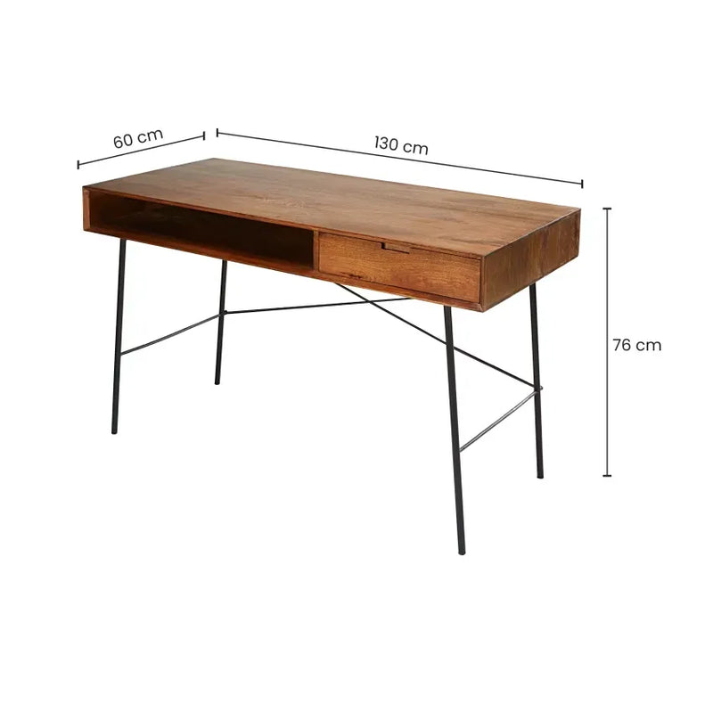 Bureau Japandi 1 tiroir Manguier & Métal Noir – Arty