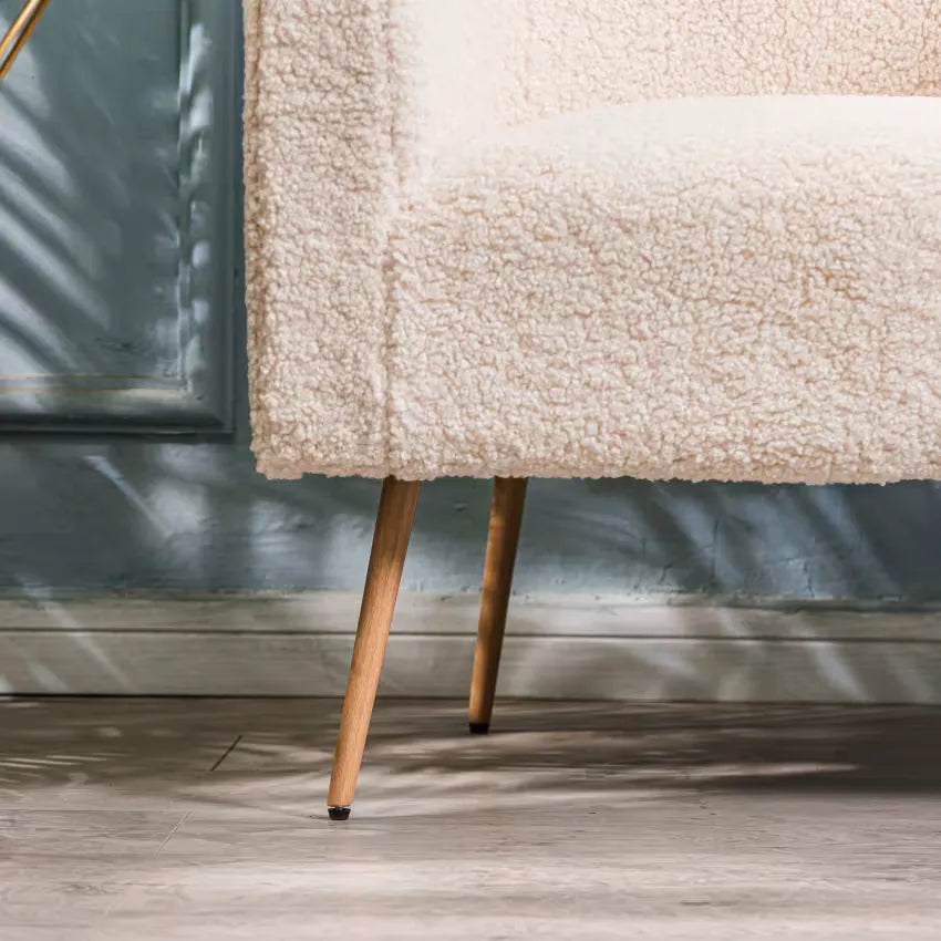 Fauteuil Japandi Métal & Bouclette Blanche – Élio