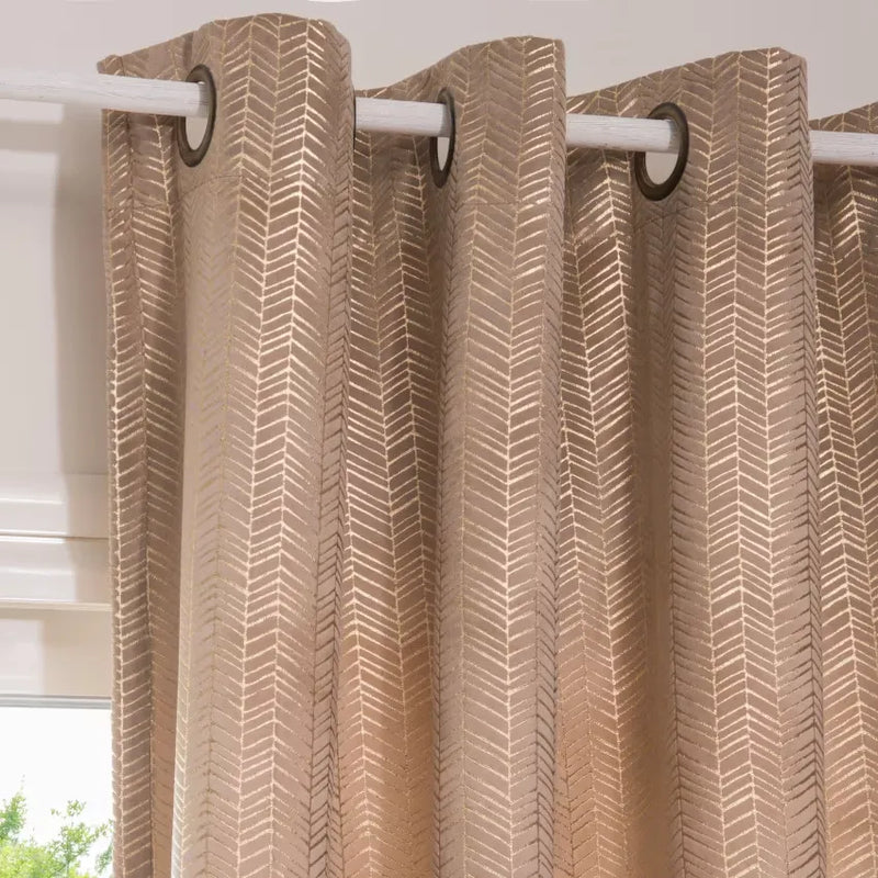 Rideau Japandi Œillets Beige Motifs Dorés 140×270 – Sued