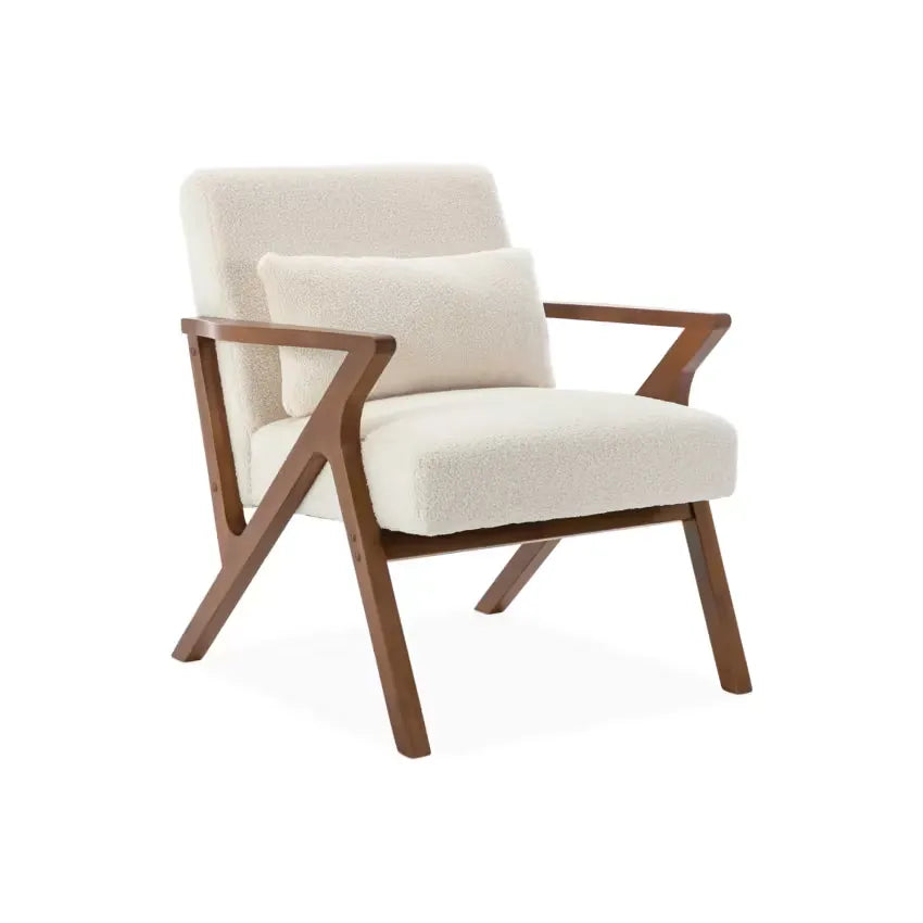 Fauteuil Japandi Hévéa Noyer Clair & Bouclette Crème – Antoine