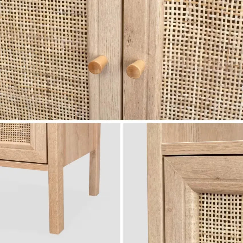 Étagère Japandi Effet Bois & Cannage 4 Niveaux – Boheme