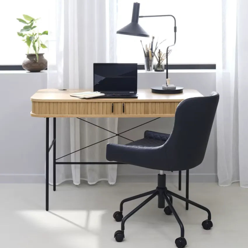 Bureau Japandi 2 portes Arrondies Bois & Métal Clair 120 cm – Alicia