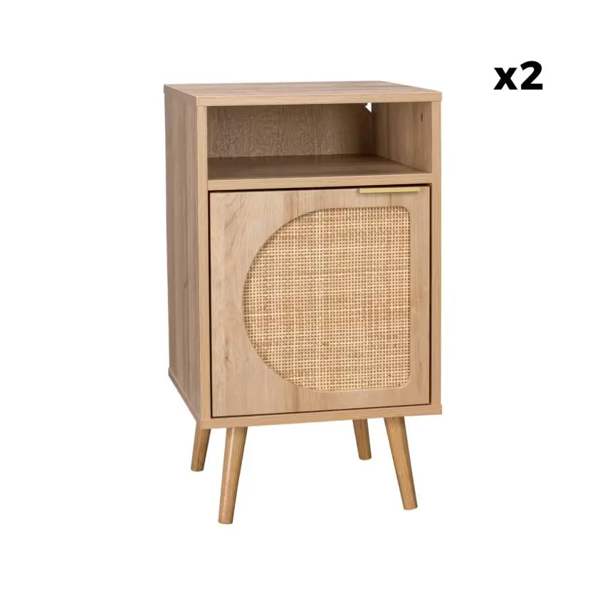 Tables de chevet Japandi Bois & Cannage Arrondi – Eva