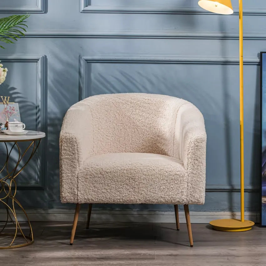 Fauteuil Japandi Métal & Bouclette Blanche – Élio