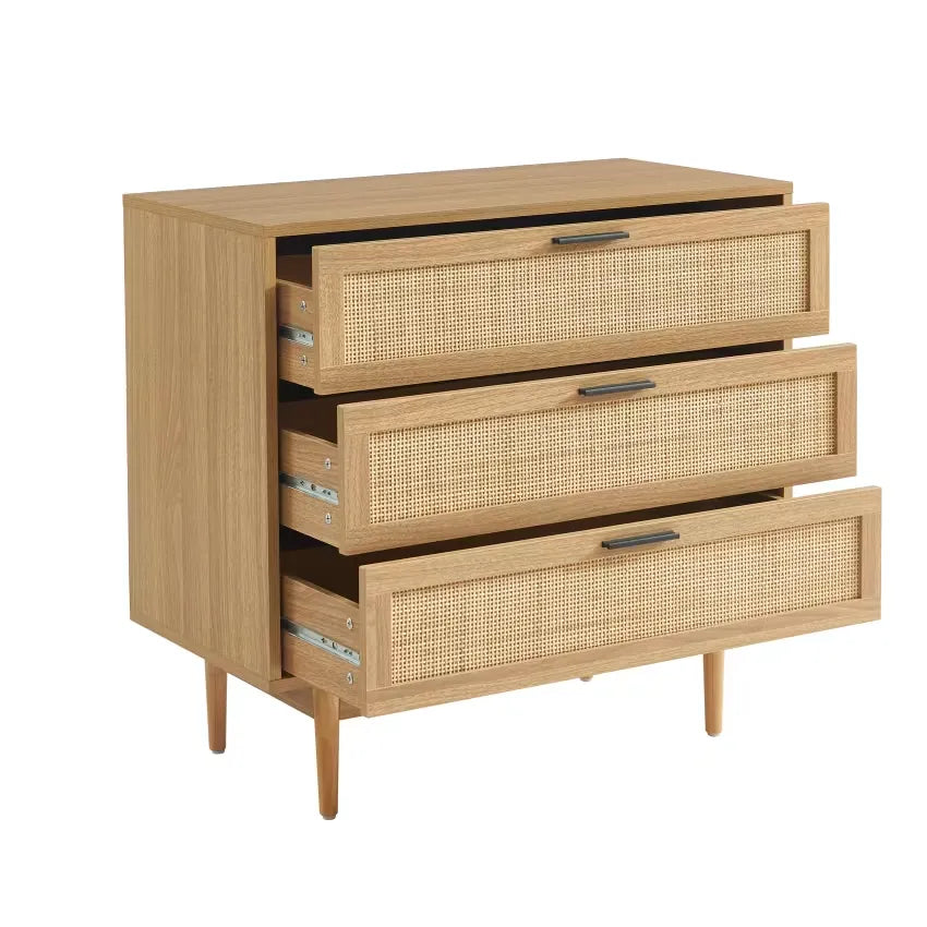 Commode Japandi Effet Chêne & Cannage Rotin 80 cm – Amana