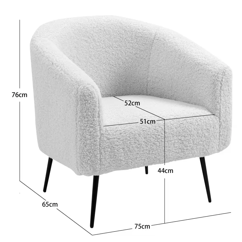 Fauteuil Japandi Métal & Bouclette Blanche – Élio
