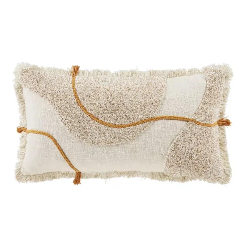 Coussin Japandi Coton Beige Écru & Orange 40×75 – Lizene