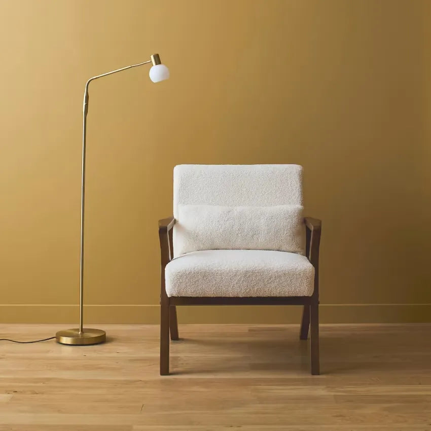 Fauteuil Japandi Hévéa Noyer Clair & Bouclette Crème – Antoine