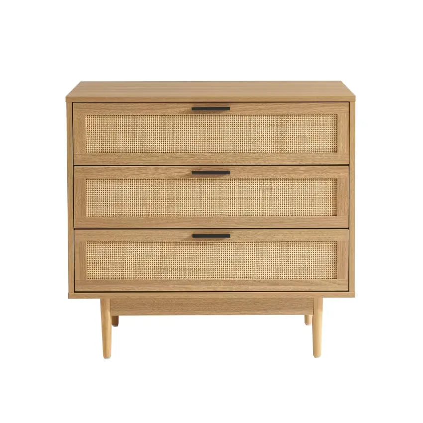 Commode Japandi Effet Chêne & Cannage Rotin 80 cm – Amana
