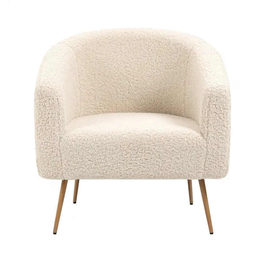 Fauteuil Japandi Métal & Bouclette Blanche – Élio