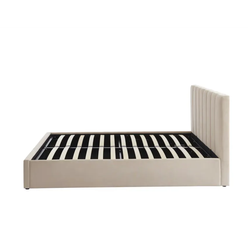 Lit Japandi 160x200 Coffre Tissu Beige – Marius