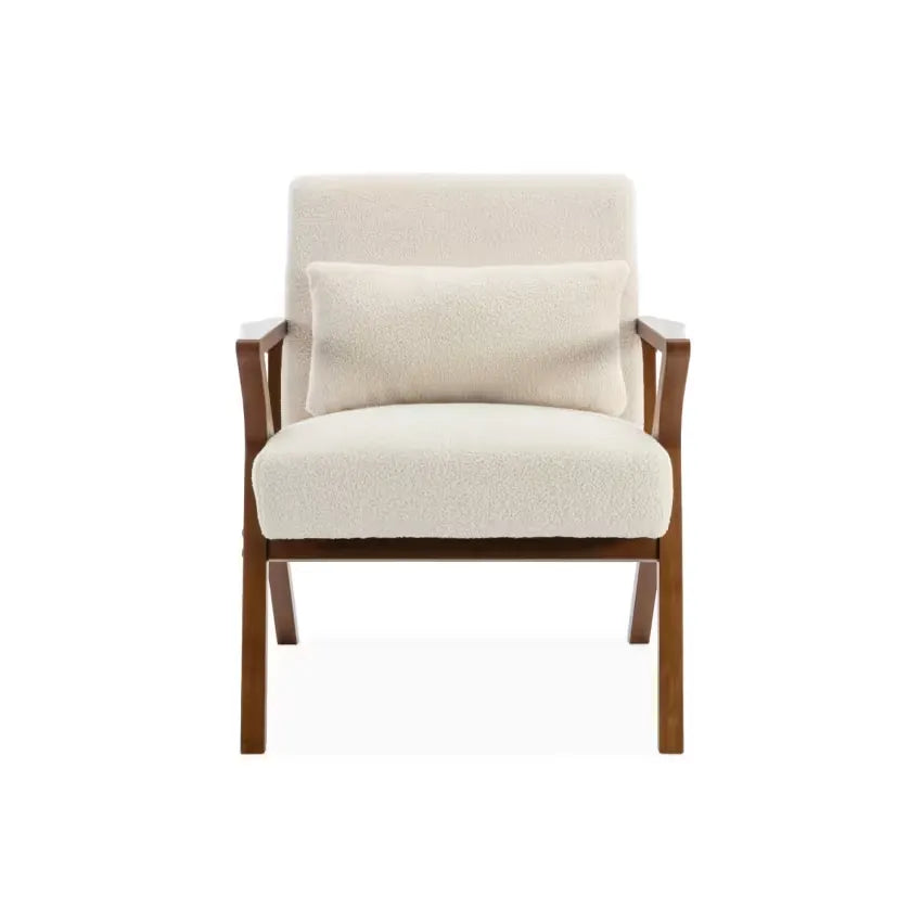 Fauteuil Japandi Hévéa Noyer Clair & Bouclette Crème – Antoine
