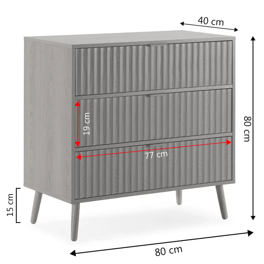Commode Japandi 3 Tiroirs Effet Chêne 80 cm – Lluvia