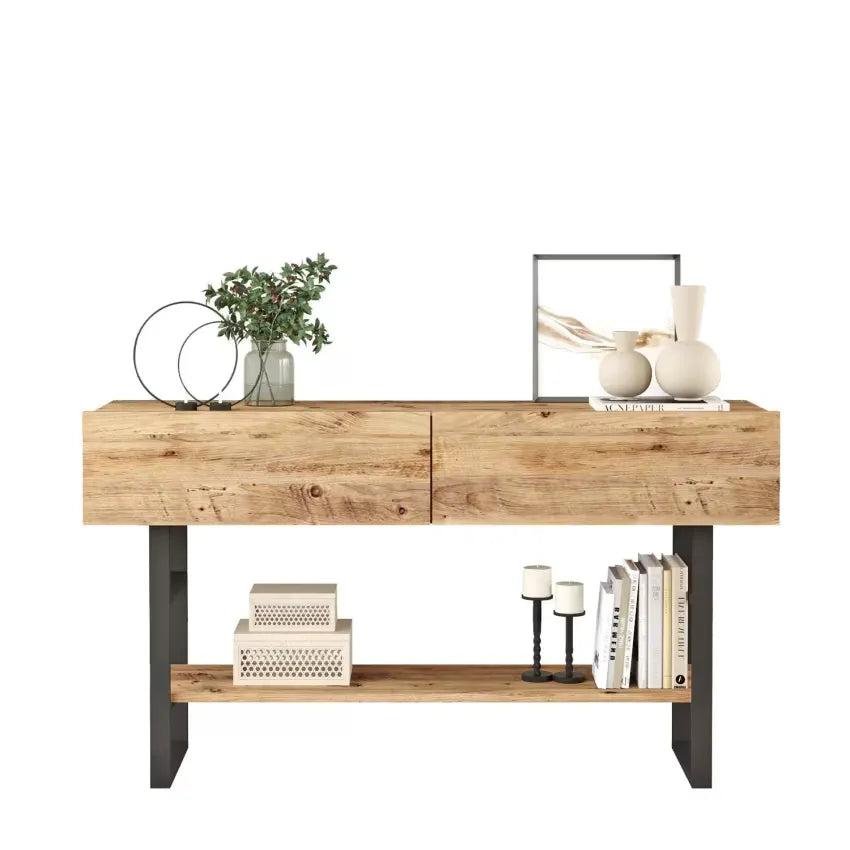 Console Japandi 2 Niches Fermées Effet Bois – Solea
