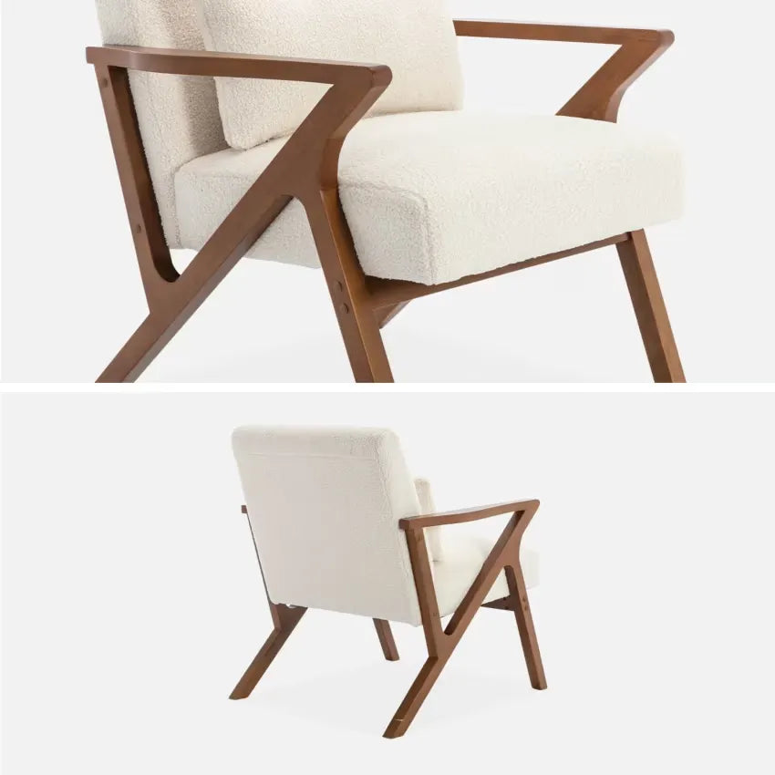 Fauteuil Japandi Hévéa Noyer Clair & Bouclette Crème – Antoine