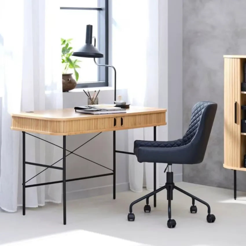 Bureau Japandi 2 portes Arrondies Bois & Métal Clair 120 cm – Alicia