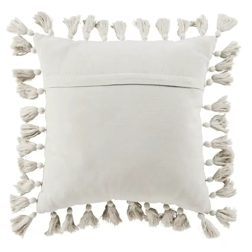 Coussin Japandi Coton Recyclé Tissé Beige Pompons 50×50 – Limana