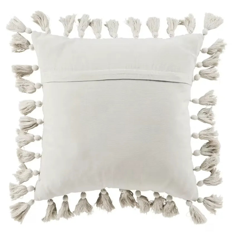 Coussin Japandi Coton Recyclé Tissé Beige Pompons 50×50 – Limana