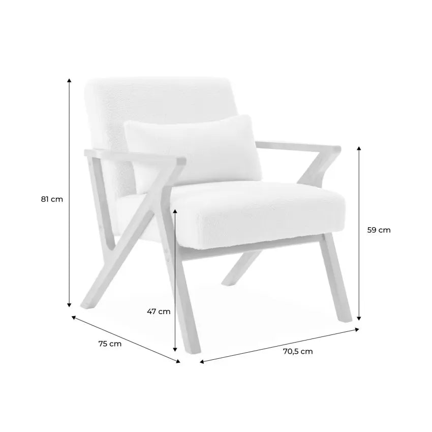Fauteuil Japandi Hévéa Noyer Clair & Bouclette Crème – Antoine