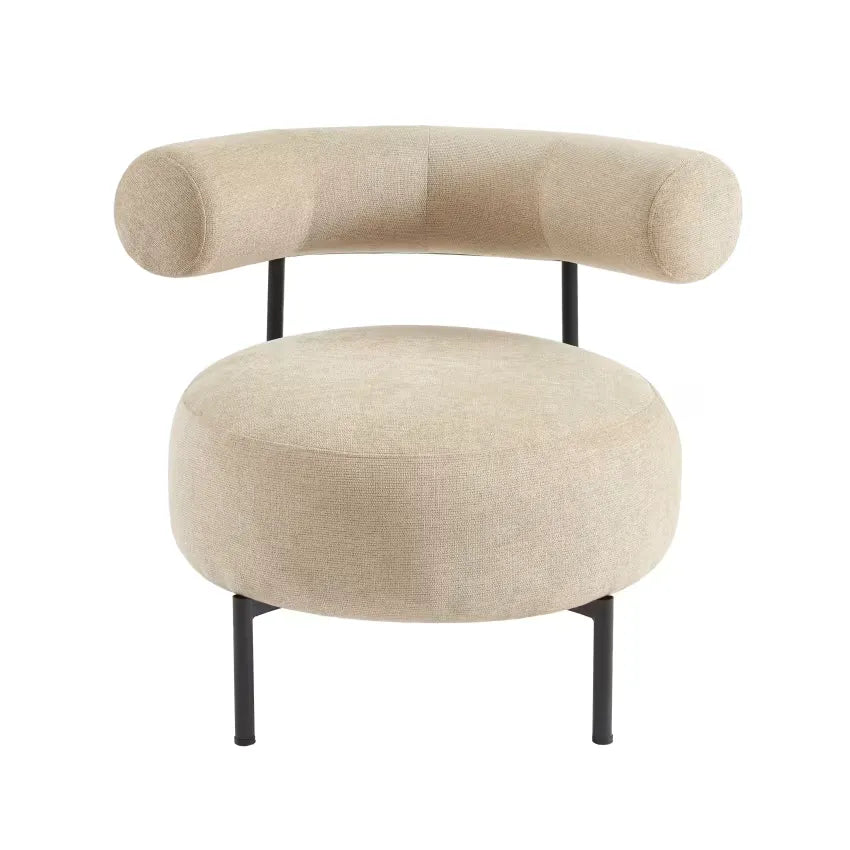 Fauteuil Japandi Tissu Chenille Beige & Métal Noir – Farel