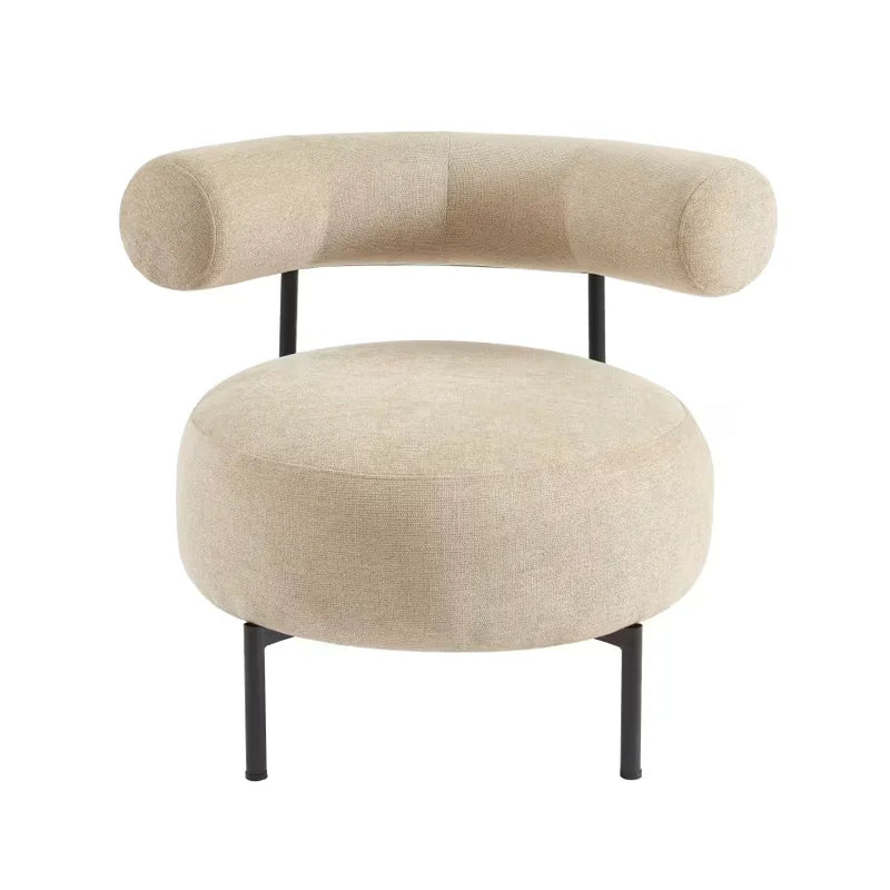 Fauteuil Japandi Tissu Chenille Beige & Métal Noir – Farel