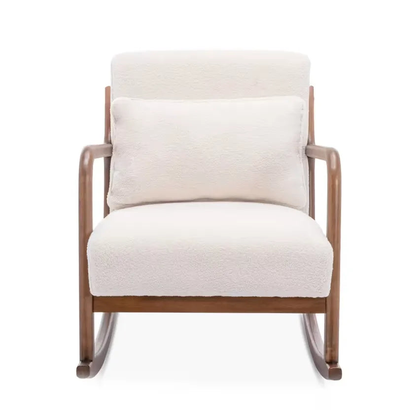 Fauteuil Japandi Rocking Chair Bouclette Blanche – Lorens