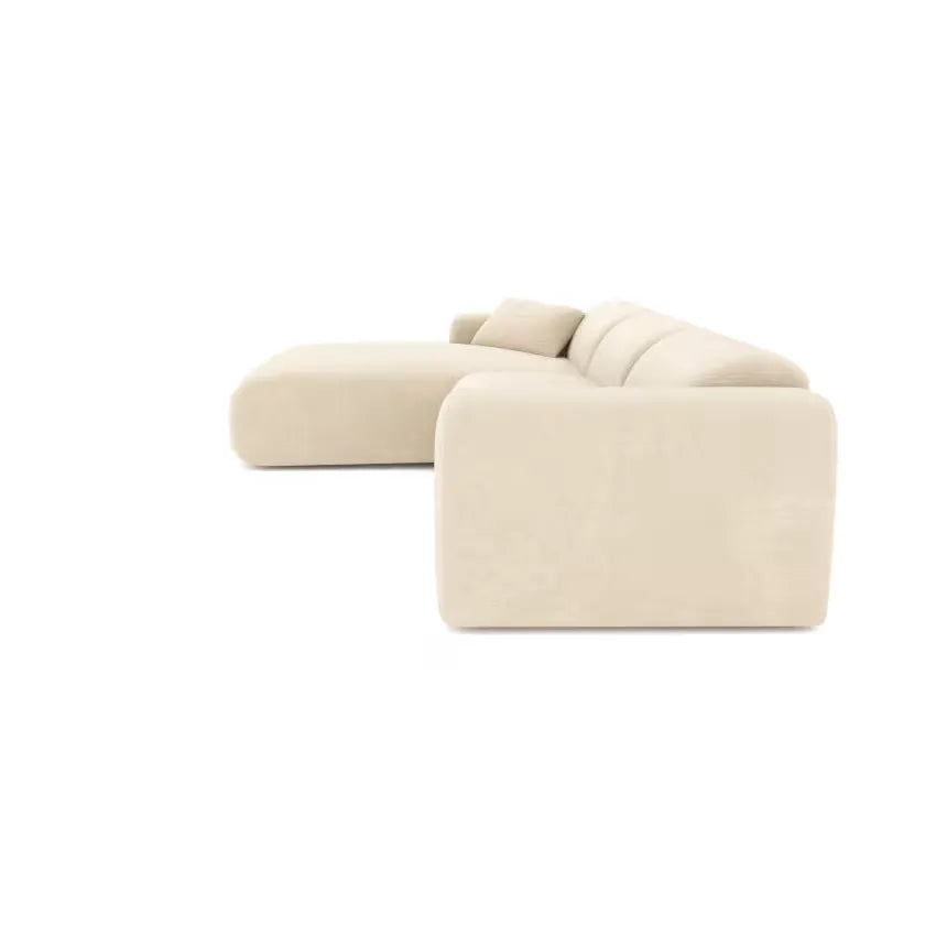 Canapé Japandi Grand Angle Gauche Velours Motifs Crème – Myra