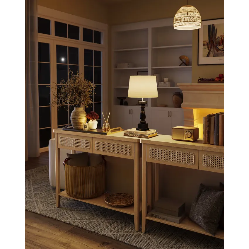 Console Japandi Beige 2 tiroirs & étagère ouverte – Niva