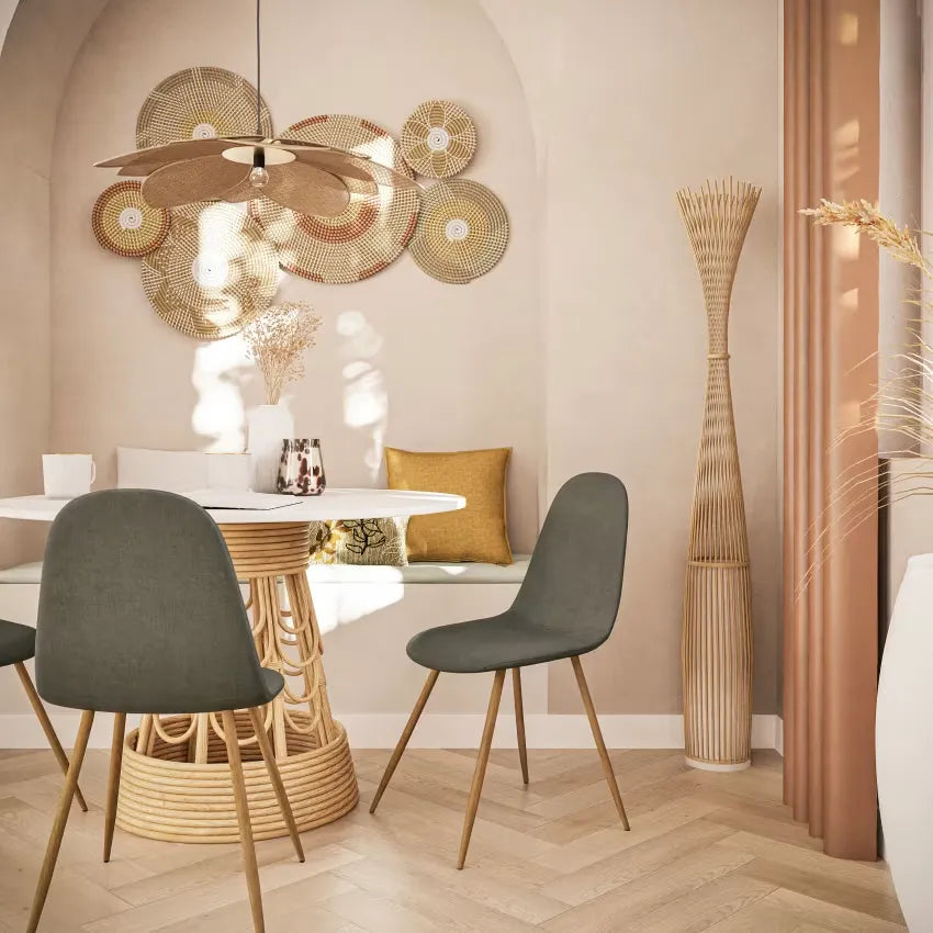 Lampadaire Japandi Bambou Tressé & Métal Beige – Kano
