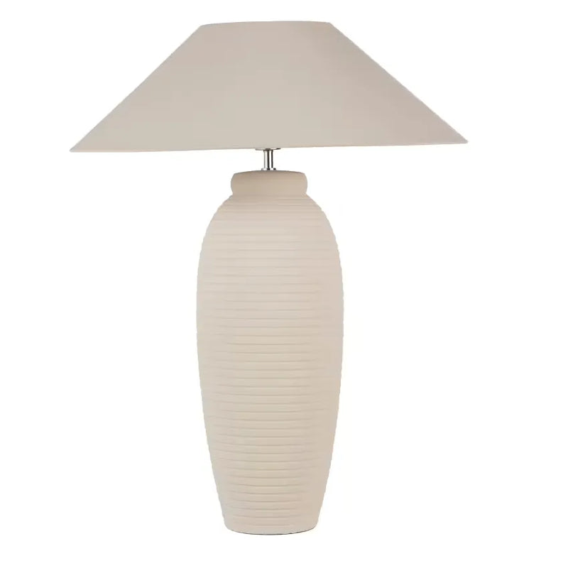 Lampe Japandi Céramique Striée & Abat-jour Beige Crème – Seban